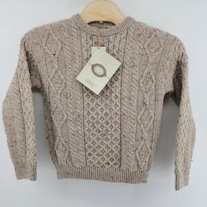 Aran Sweater Market Mens Small Beige Cable Knit 100% Wool C1347 Made in Ireland